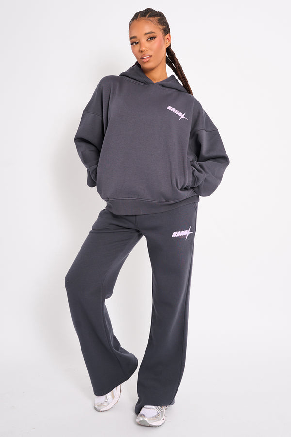 Kaiia Star Ombre Graphic Oversized Hoodie Charcoal