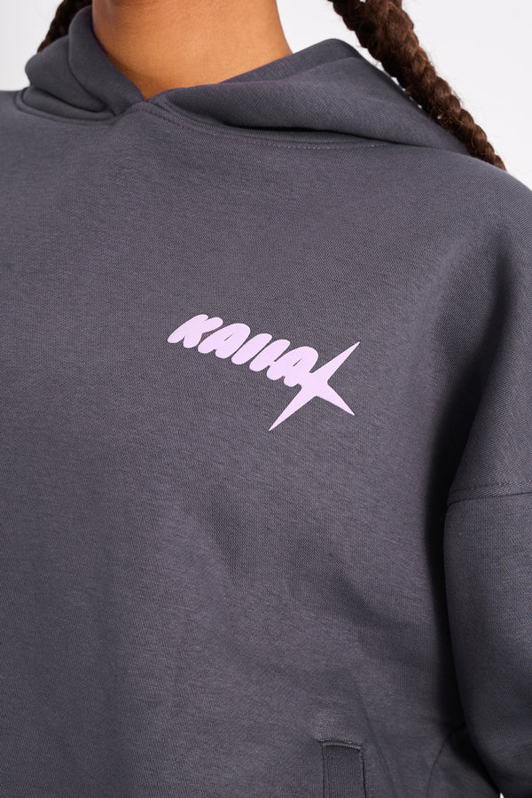 Kaiia Star Ombre Graphic Oversized Hoodie Charcoal