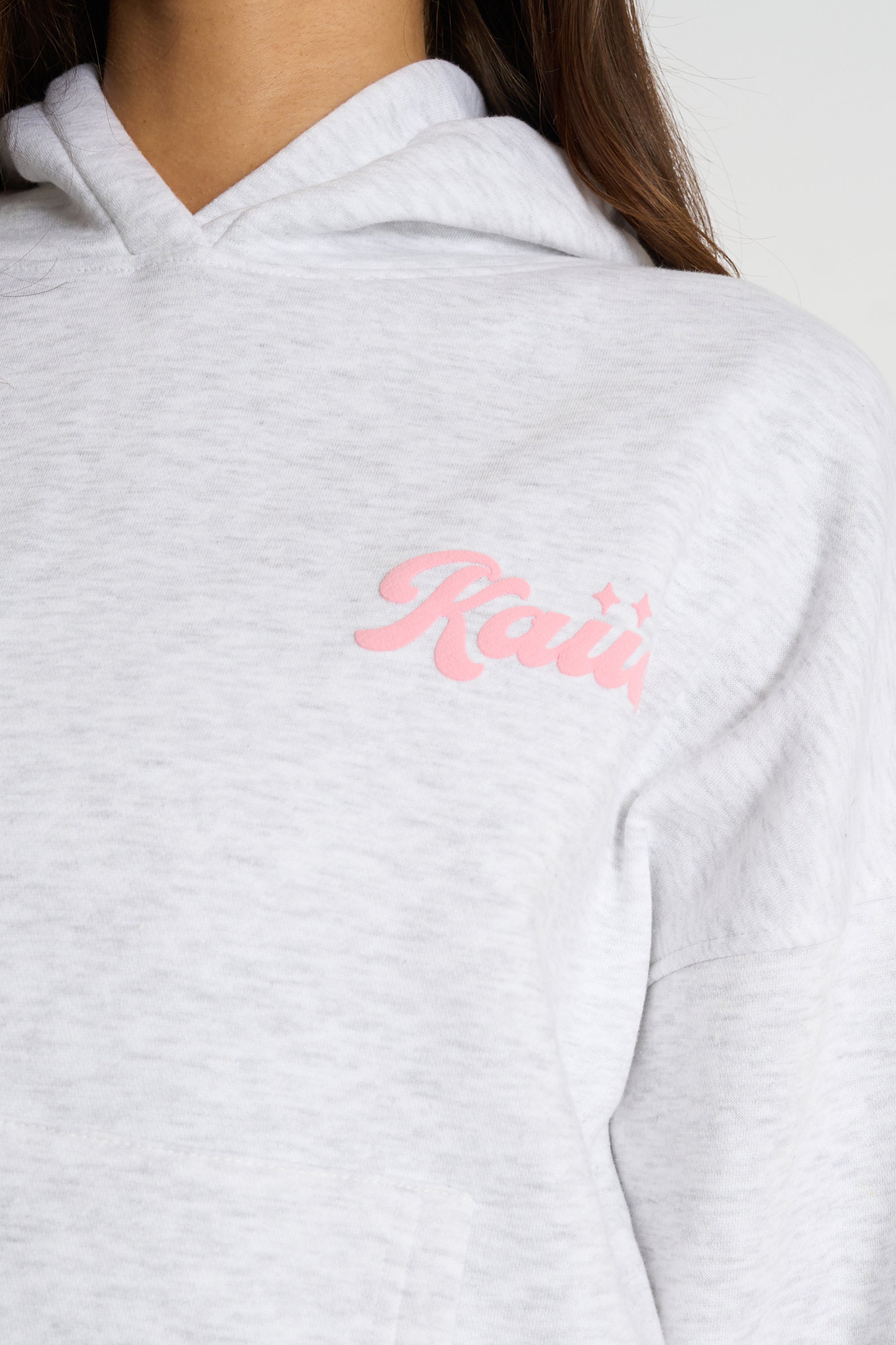 Kaiia Studio Bubble Script Oversized Hoodie Grey Marl & Pink
