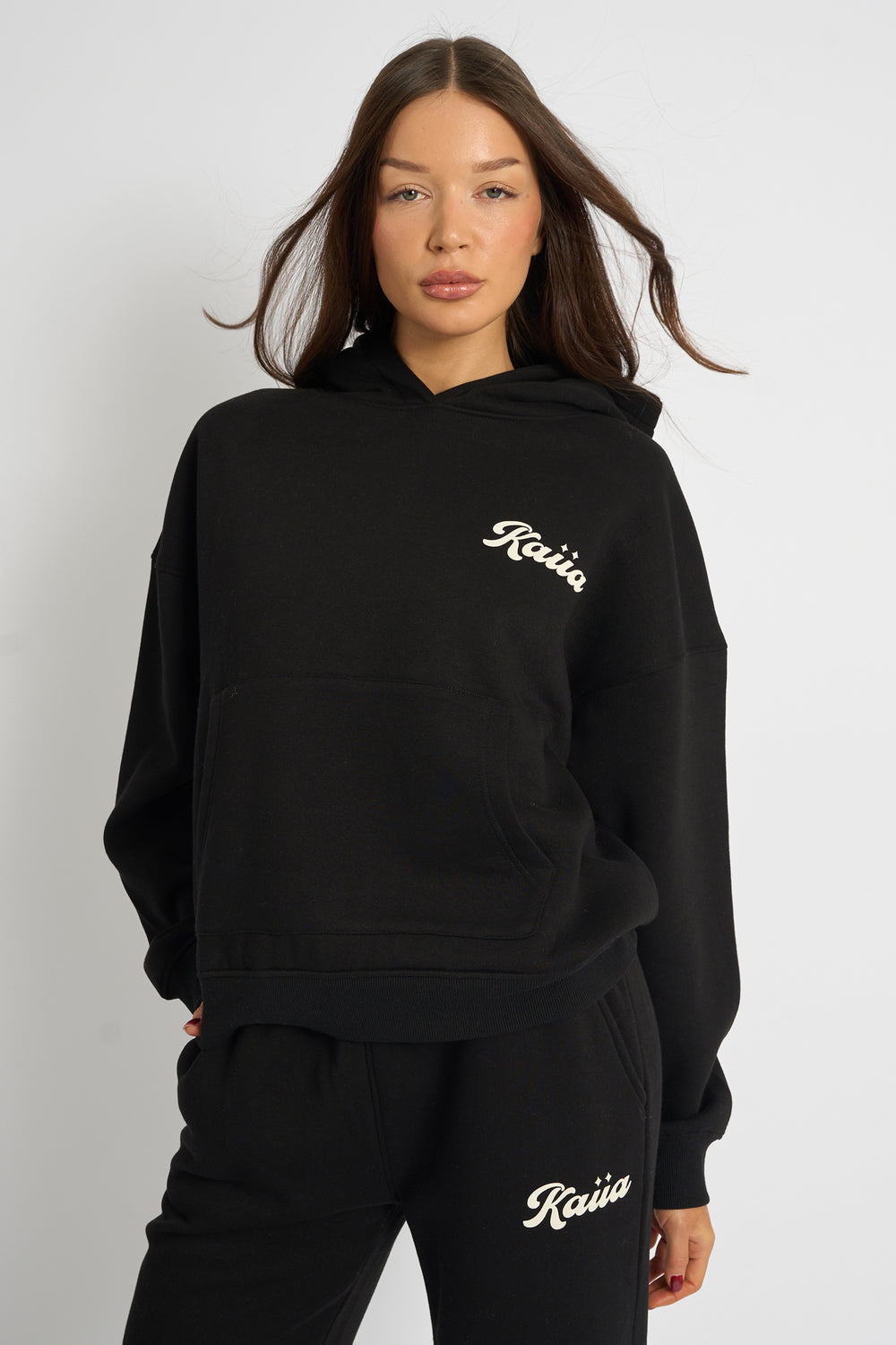 Kaiia Studio Bubble Script Oversized Hoodie Black & Cream