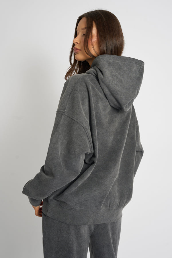 Kaiia Studio Diamante Embellished  Acid Wash Oversized Hoodie Dark Grey