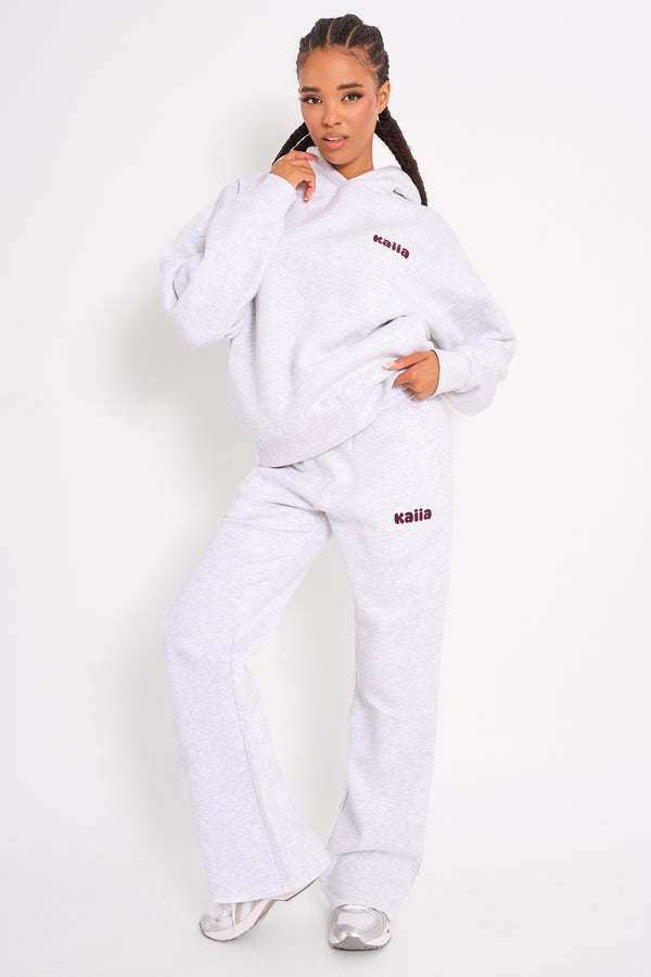 Kaiia Cherry Graphic Oversized Hoodie Light Grey Marl & Plum