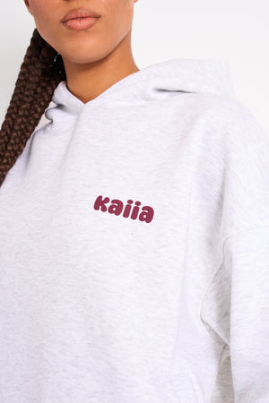 Kaiia Cherry Graphic Oversized Hoodie Light Grey Marl & Plum
