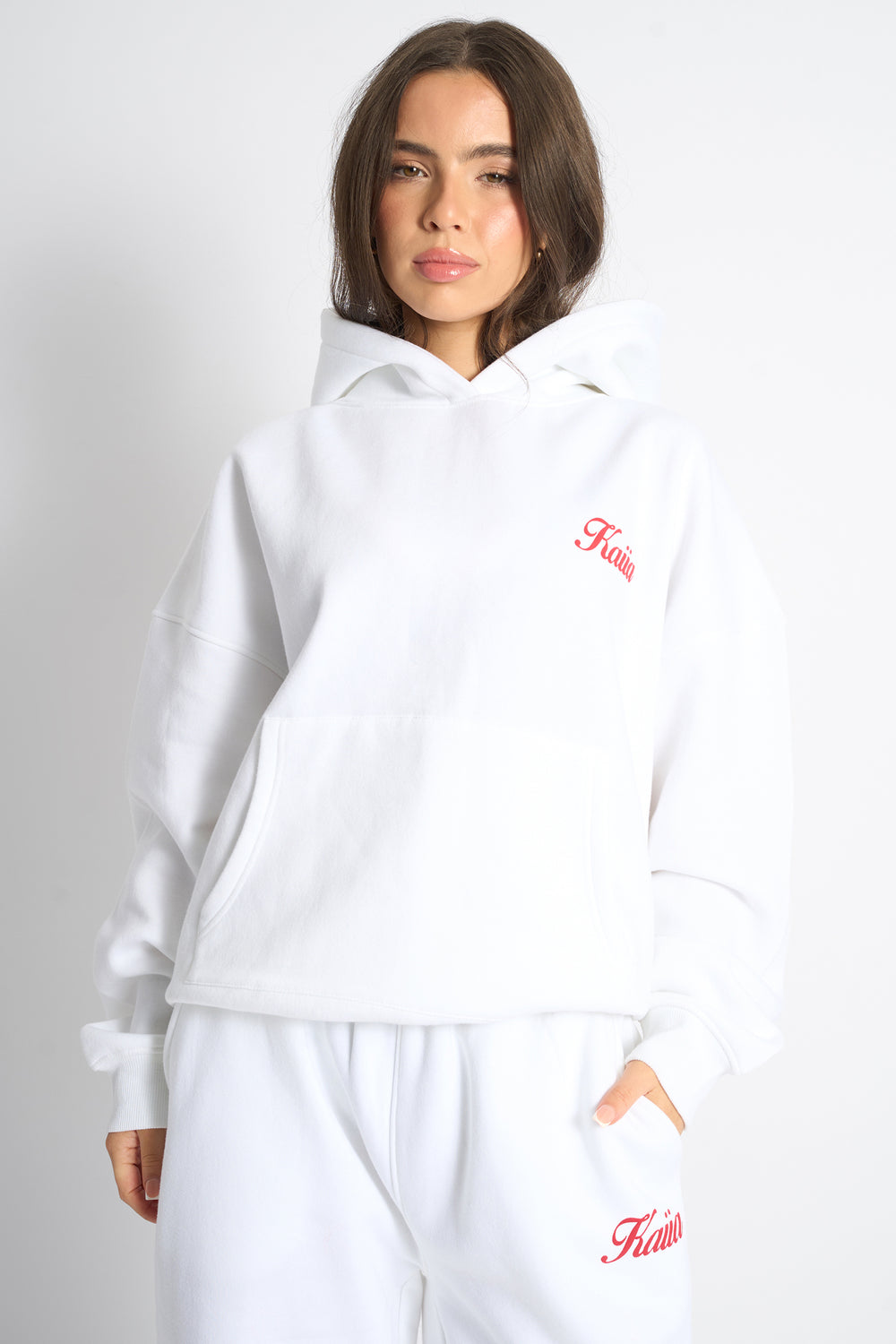 Kaiia Snowflake Logo Oversized Hoodie White & Red