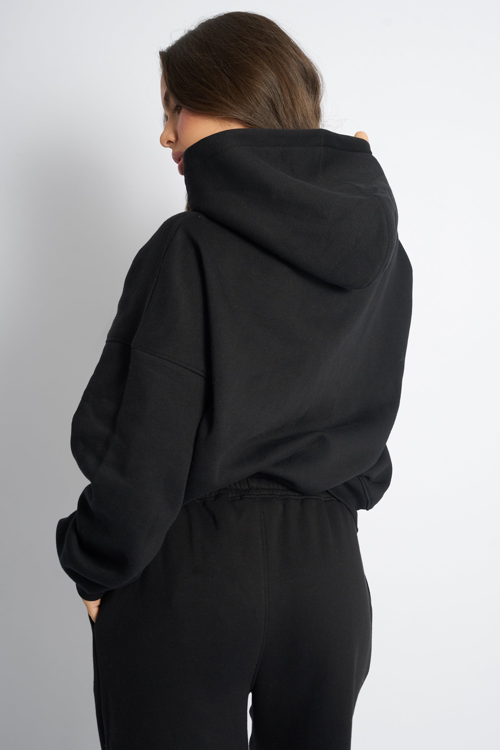 Kaiia Bow Embroidered Oversized Hoodie Black & Silver