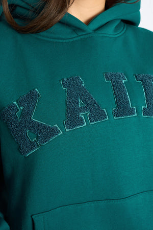 Kaiia Borg Slogan Oversized Hoodie Teal