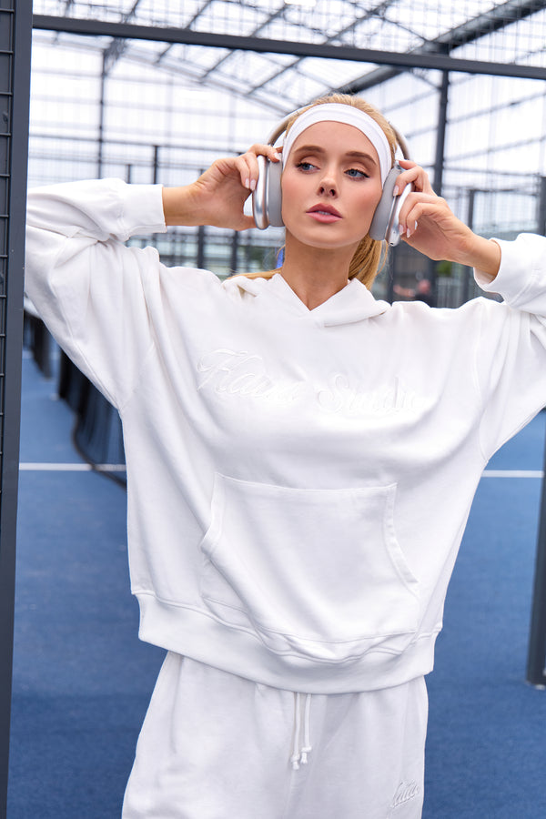 Kaiia Studio Script Logo Oversized Hoodie White