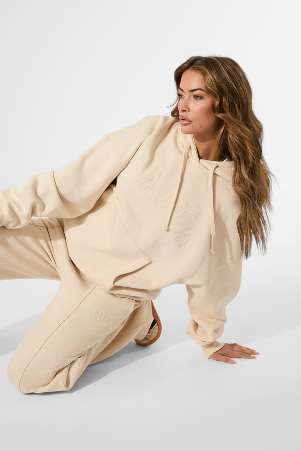 Kaiia Slogan Oversized Hoodie Custard Cream