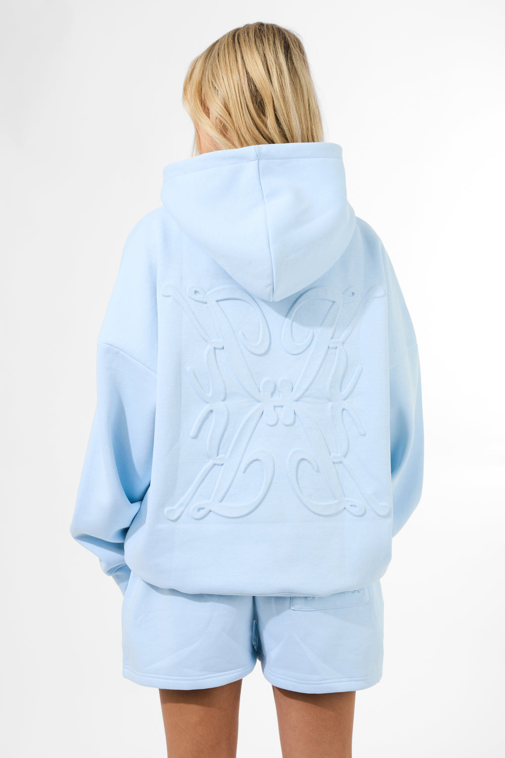 Kaiia Logo Embossed Oversized Hoodie Pale Blue