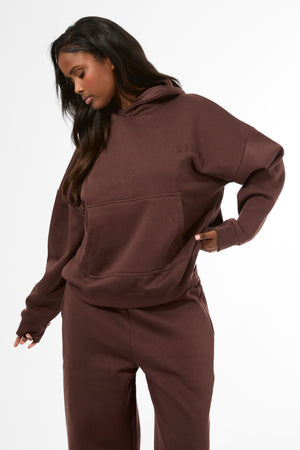 Kaiia Logo Embossed Oversized Hoodie Mocha