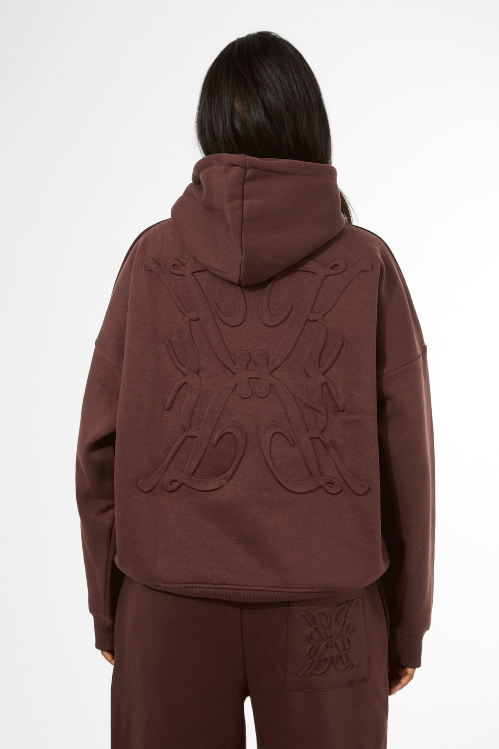 Kaiia Logo Embossed Oversized Hoodie Mocha