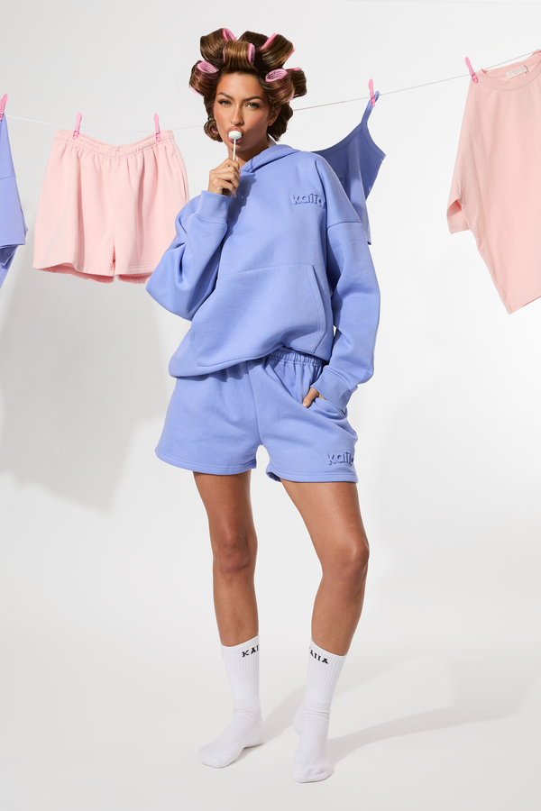 Kaiia Embossed Logo Sweat Shorts Cornflower Blue