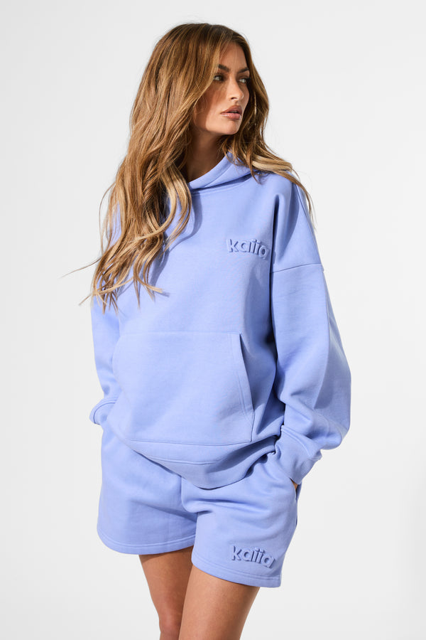 Kaiia Embossed Logo Oversized Hoodie Cornflower Blue
