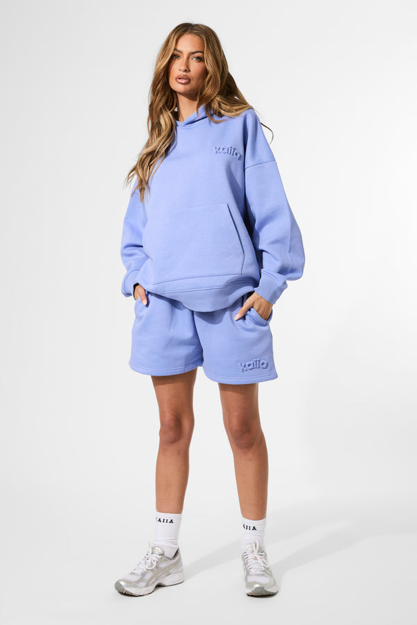 Kaiia Embossed Logo Oversized Hoodie Cornflower Blue