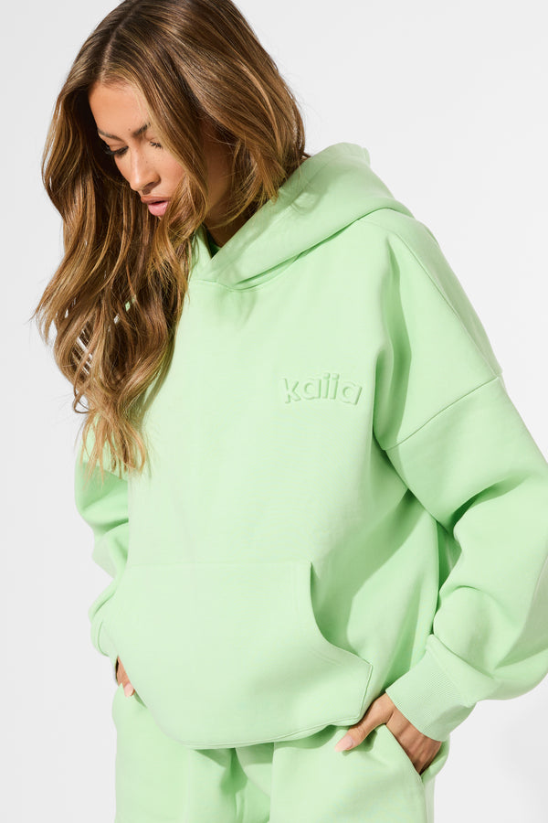Kaiia Embossed Logo Oversized Hoodie Lime Sherbet