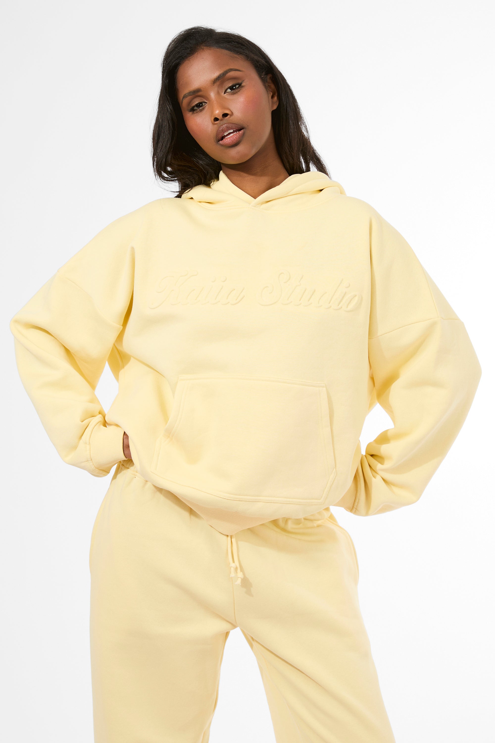 Kaiia Studio Embossed Script Logo Oversized Hoodie Banana