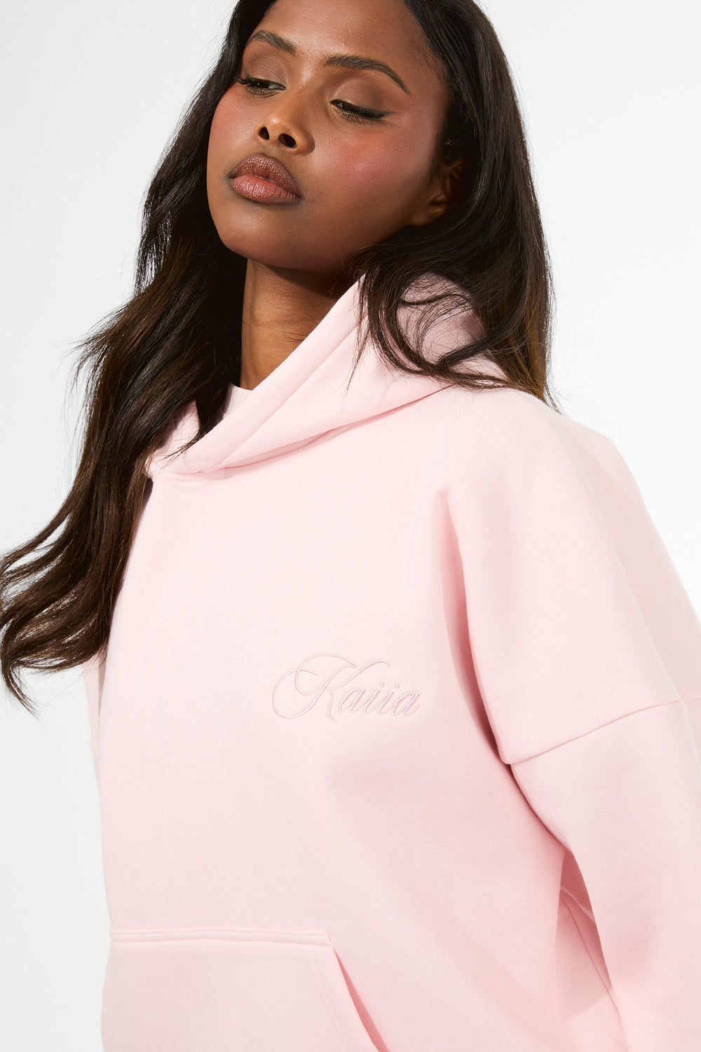 Kaiia Studio Embossed Script Logo Oversized Hoodie Strawberry Pink