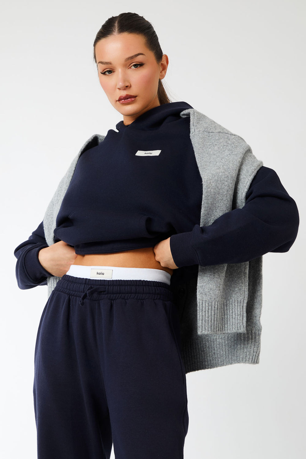 Kaiia Label Logo Oversized Hoodie Navy