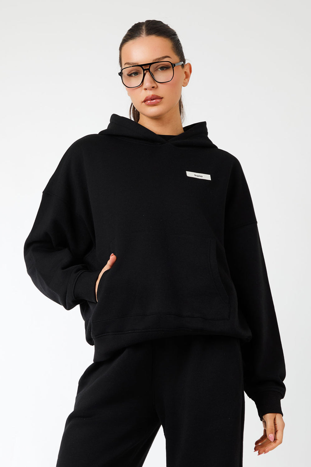 Kaiia Label Logo Oversized Hoodie Black