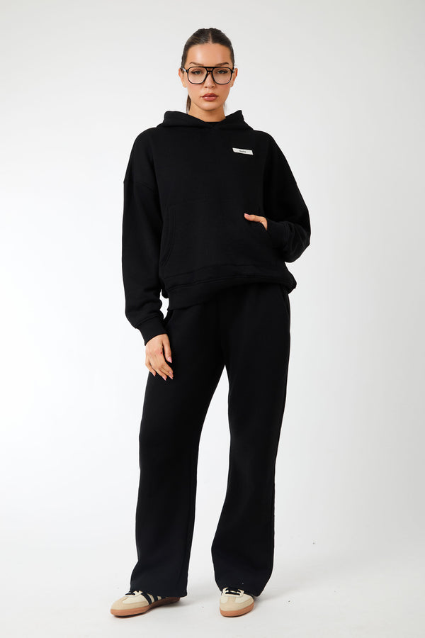 Kaiia Label Logo Exposed Waistband Wide Leg Joggers Black