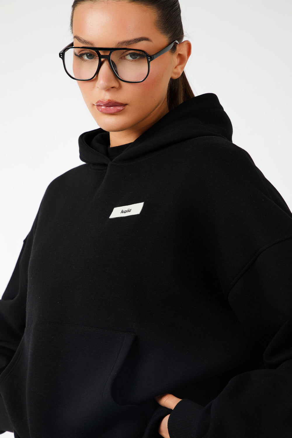 Kaiia Label Logo Oversized Hoodie Black