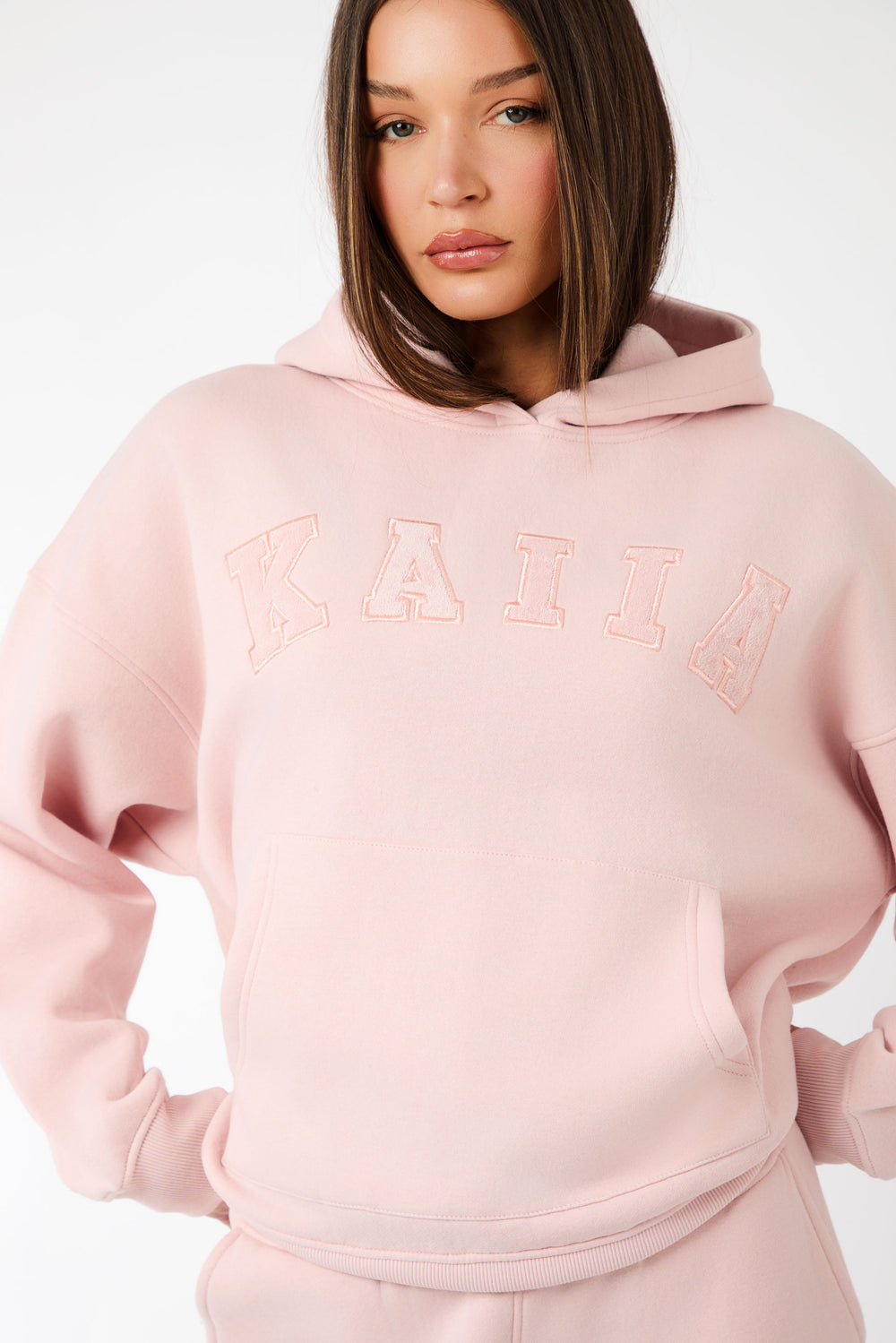 Kaiia Slogan Oversized Hoodie Dusty Pink