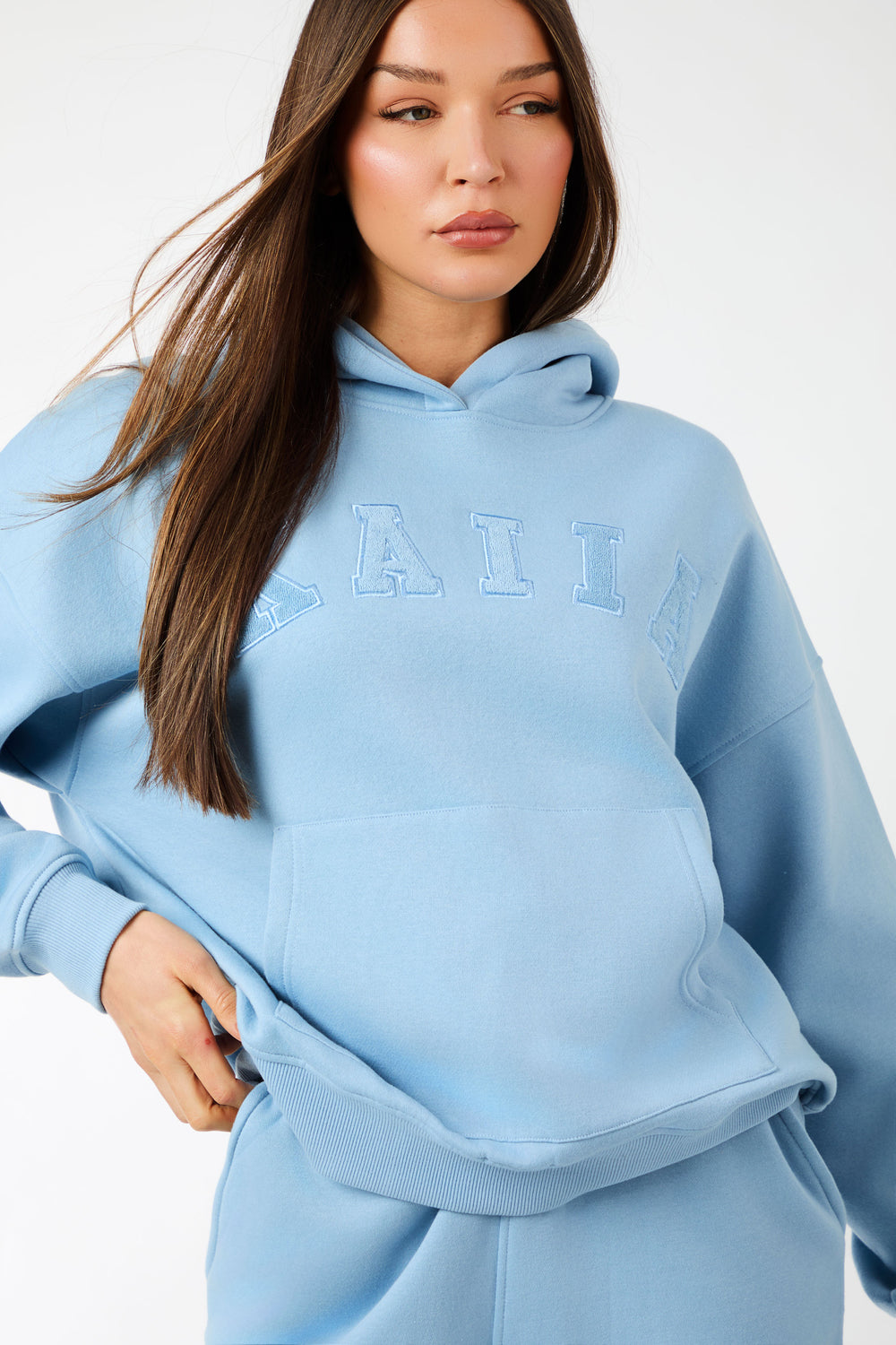 Kaiia Slogan Oversized Hoodie Steel Blue
