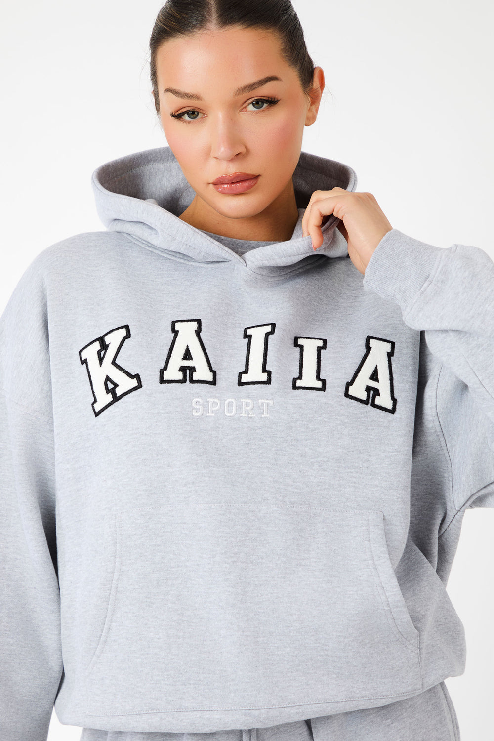 Kaiia Sport Oversized Hoodie Grey Marl & White