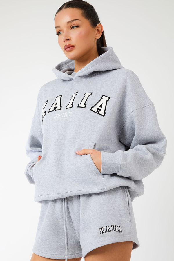 Kaiia Sport Oversized Hoodie Grey Marl & White