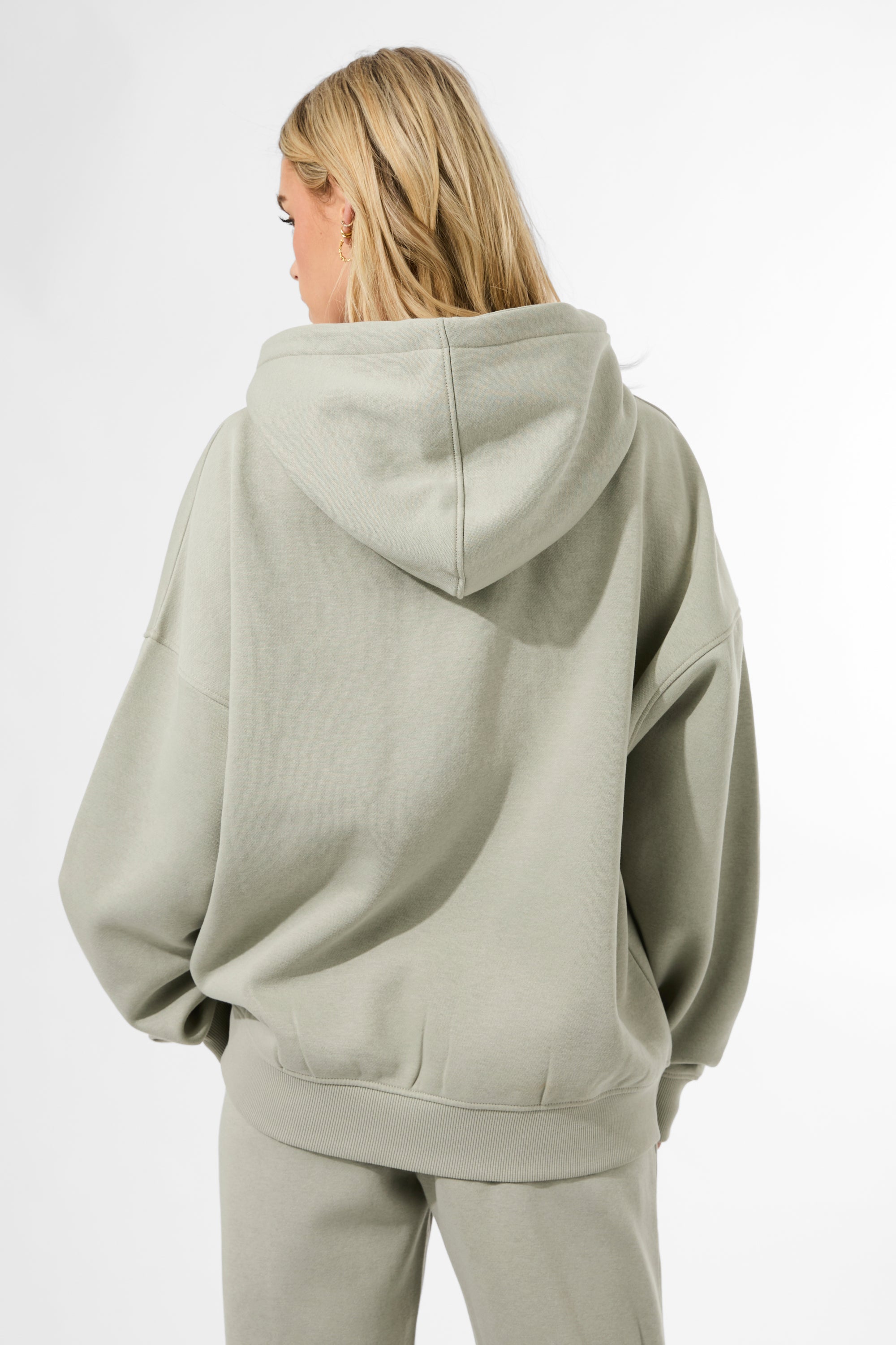 Kaiia Studio Borg Slogan Oversized Hoodie Matcha