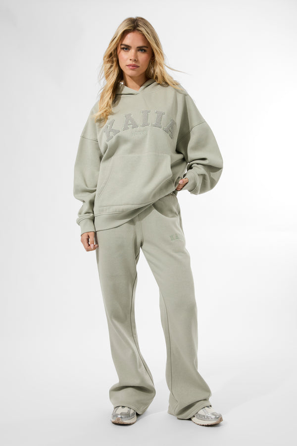 Kaiia Studio Borg Slogan Oversized Hoodie Matcha