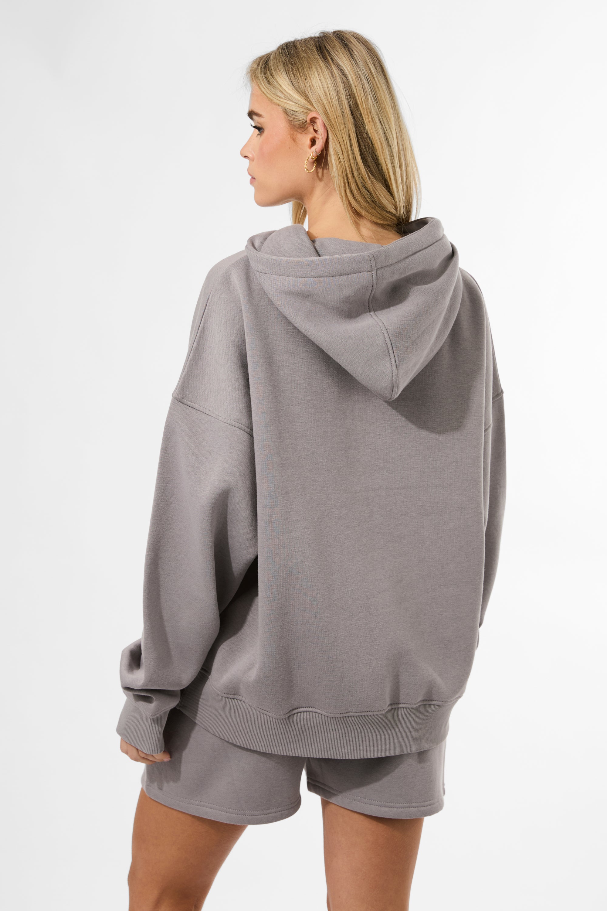Kaiia Studio Borg Slogan Oversized Hoodie Dove Grey
