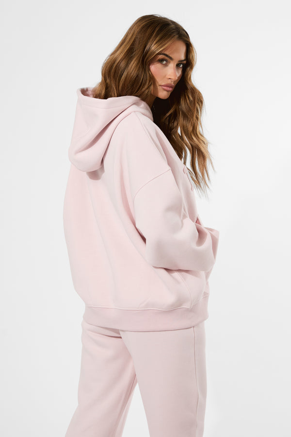 Kaiia Studio Borg Slogan Oversized Hoodie Pink Chai