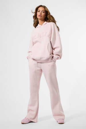 Kaiia Studio Borg Slogan Oversized Hoodie Pink Chai