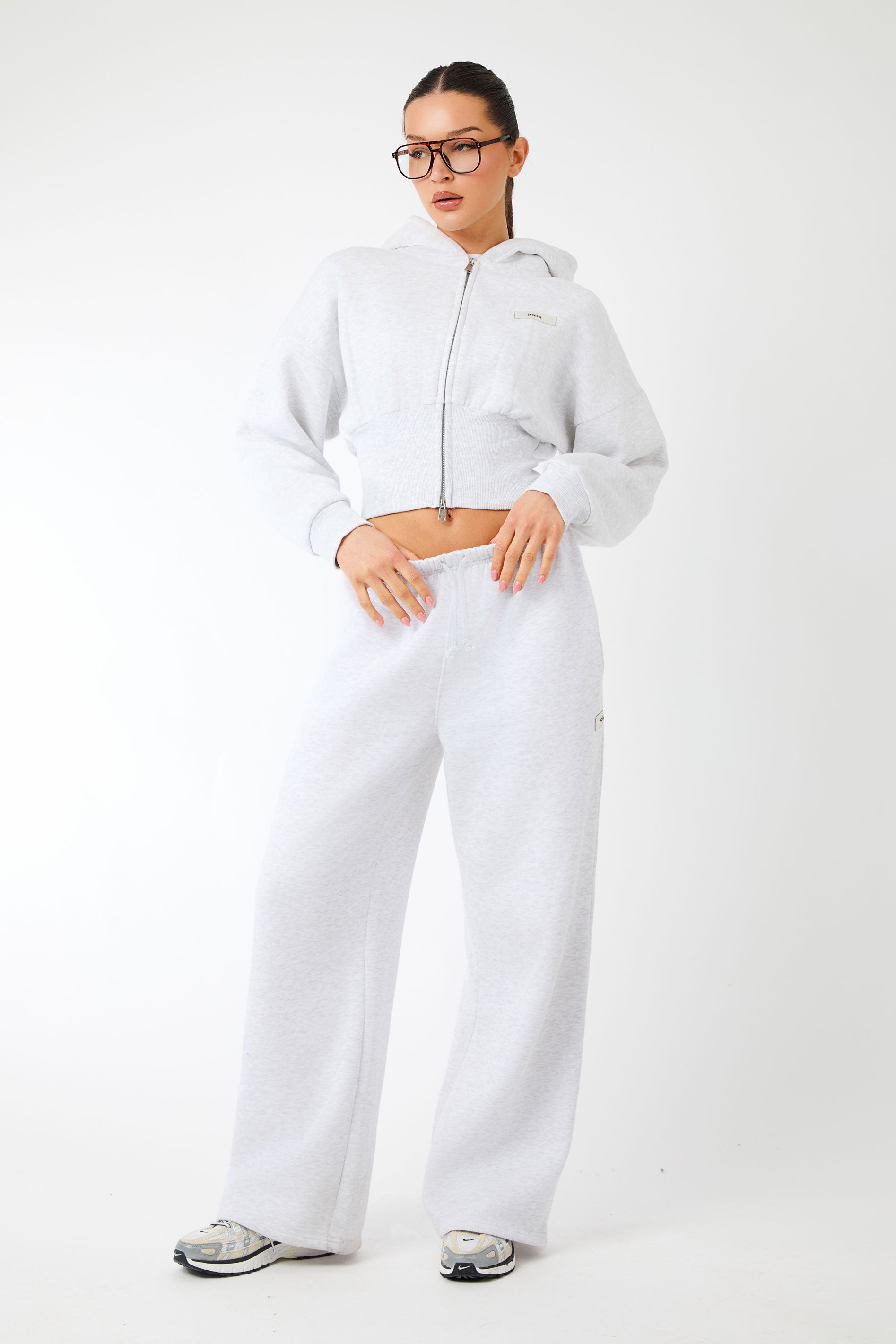 Kaiia Label Logo Corset Zip Through Hoodie Light Grey Marl | Kaiia