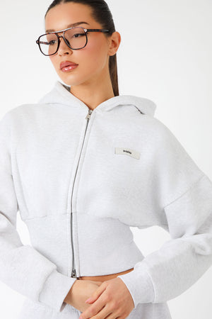 Kaiia Label Logo Corset Zip Through Hoodie Light Grey Marl