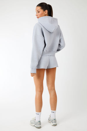 Kaiia Label Logo Cropped Oversized Hoodie Grey Marl