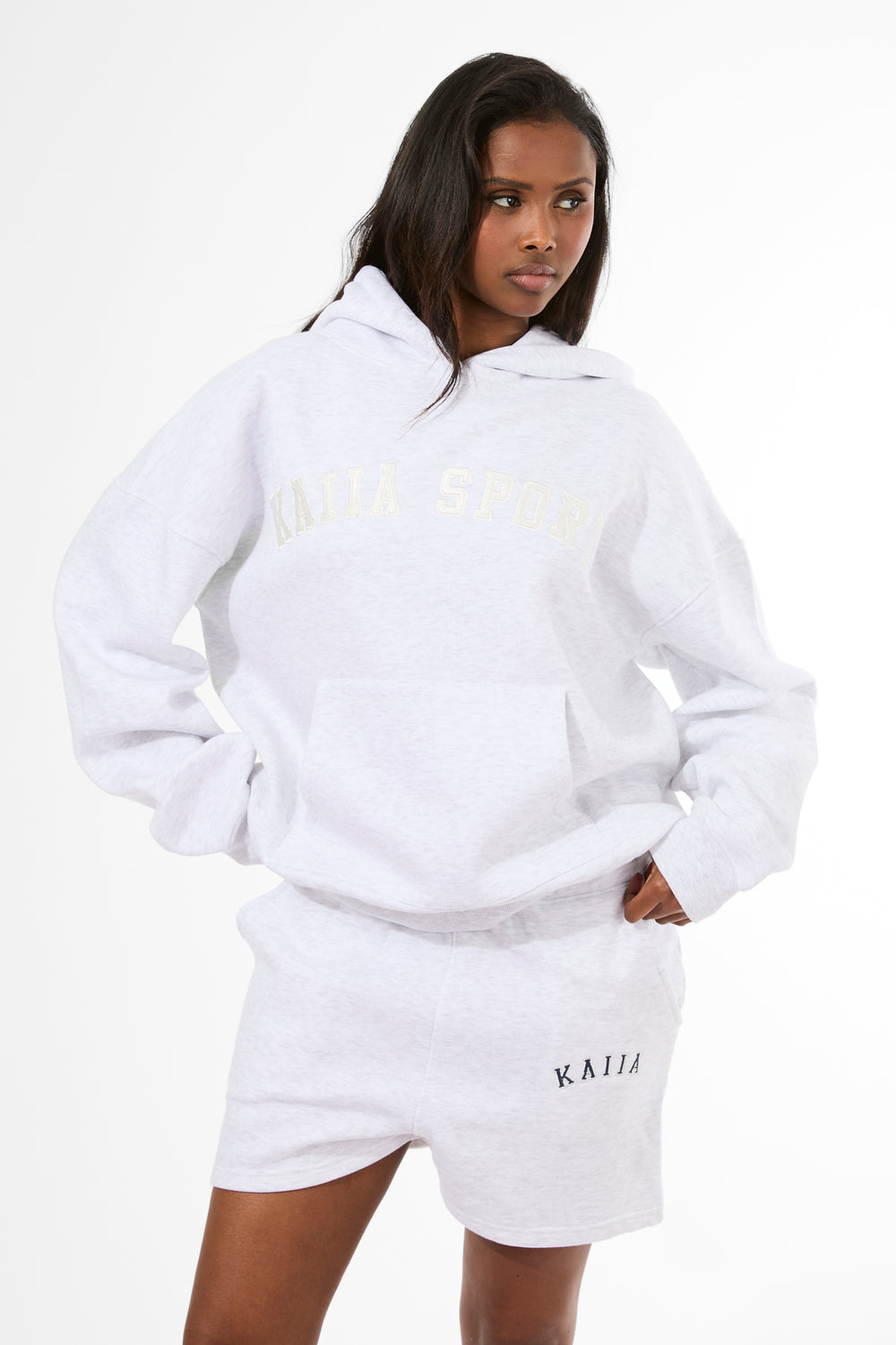 Kaiia Sport Oversized Hoodie Light Grey Marl & Cream