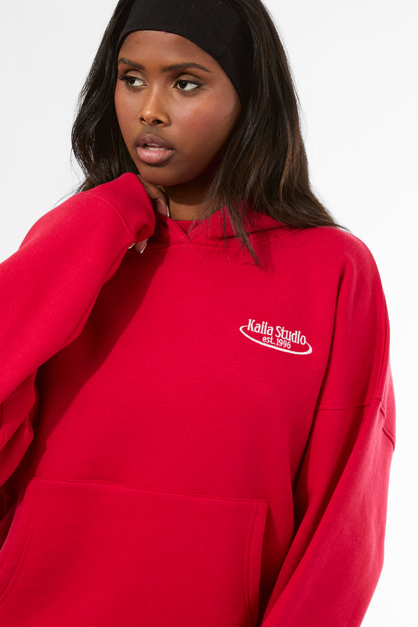 Kaiia Running Club Logo Oversized Hoodie Red