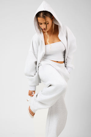 Kaiia Script Logo Oversized Double Ended Zip Through Hoodie Light Grey Marl