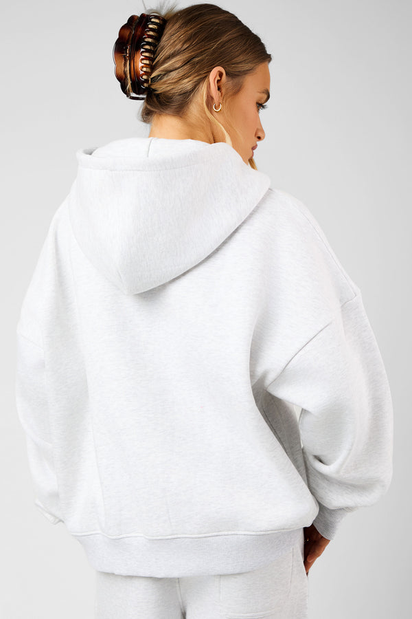 Kaiia Script Logo Oversized Double Ended Zip Through Hoodie Light Grey Marl