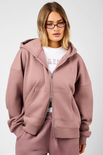 Kaiia Script Logo Double Ended Zip Through Oversized Hoodie