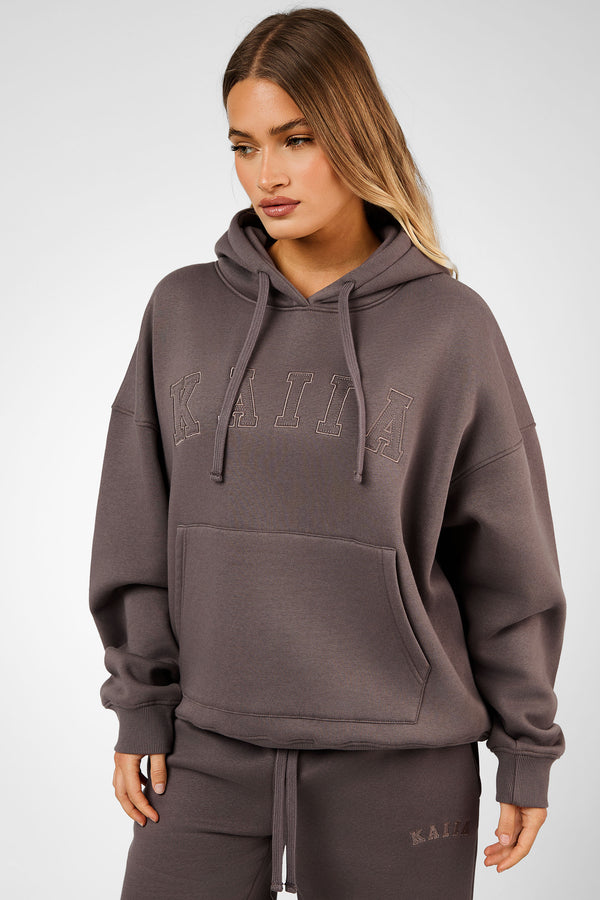 Kaiia Slogan Oversized Hoodie Mink