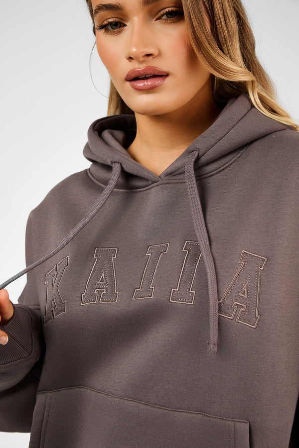 Kaiia Slogan Oversized Hoodie Mink