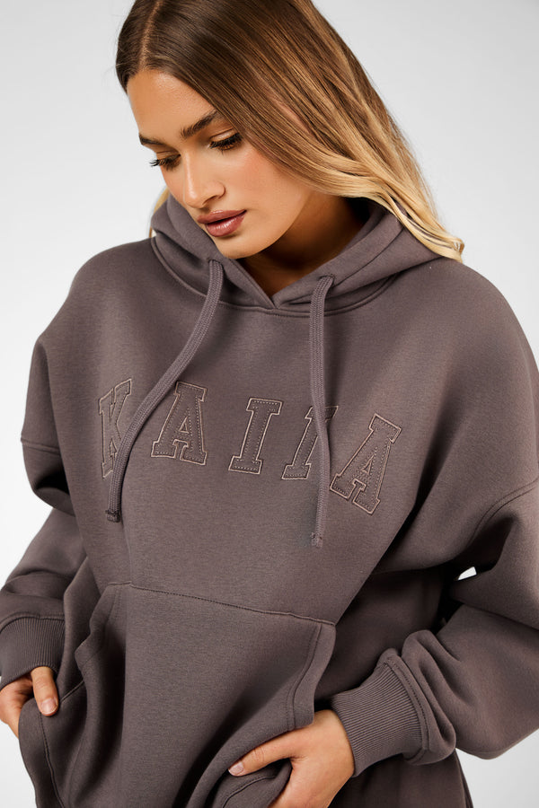 Kaiia Slogan Oversized Hoodie Mink