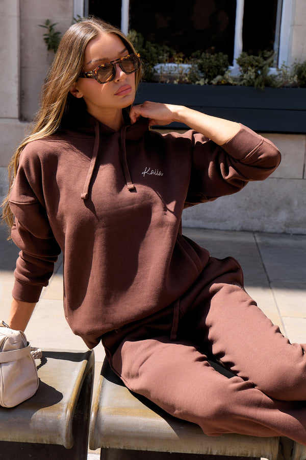 Kaiia Script Logo Oversized Hoodie Peppercorn