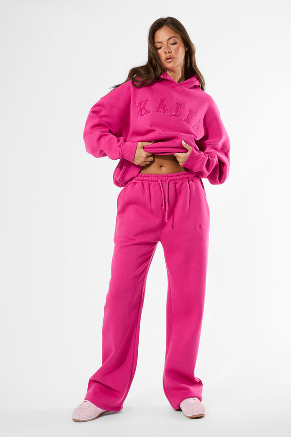 Kaiia Slogan Oversized Hoodie Bright Pink