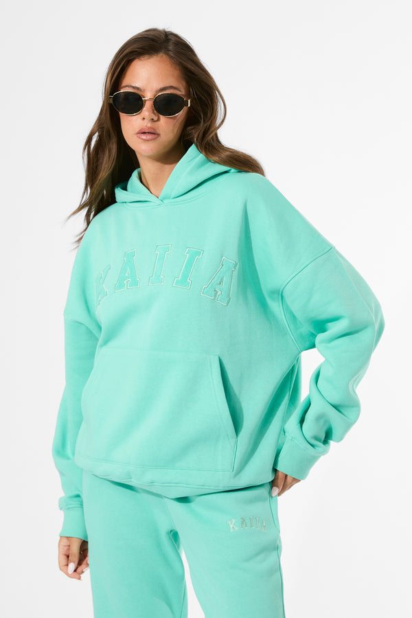 Kaiia Slogan Oversized Hoodie Spearmint