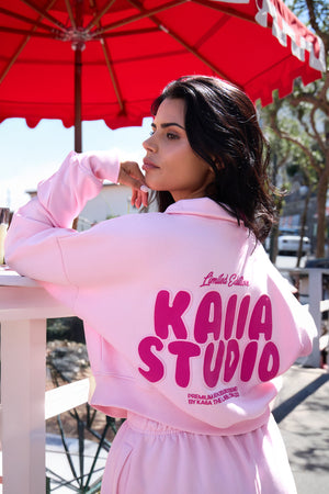 Kaiia Studio Bubble Graphic Quarter Zip Sweatshirt Baby Pink & Hot Pink