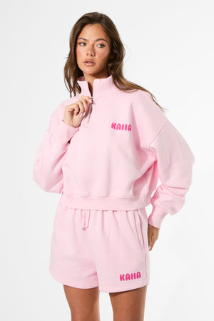 Kaiia Studio Bubble Graphic Quarter Zip Sweatshirt Baby Pink & Hot Pink